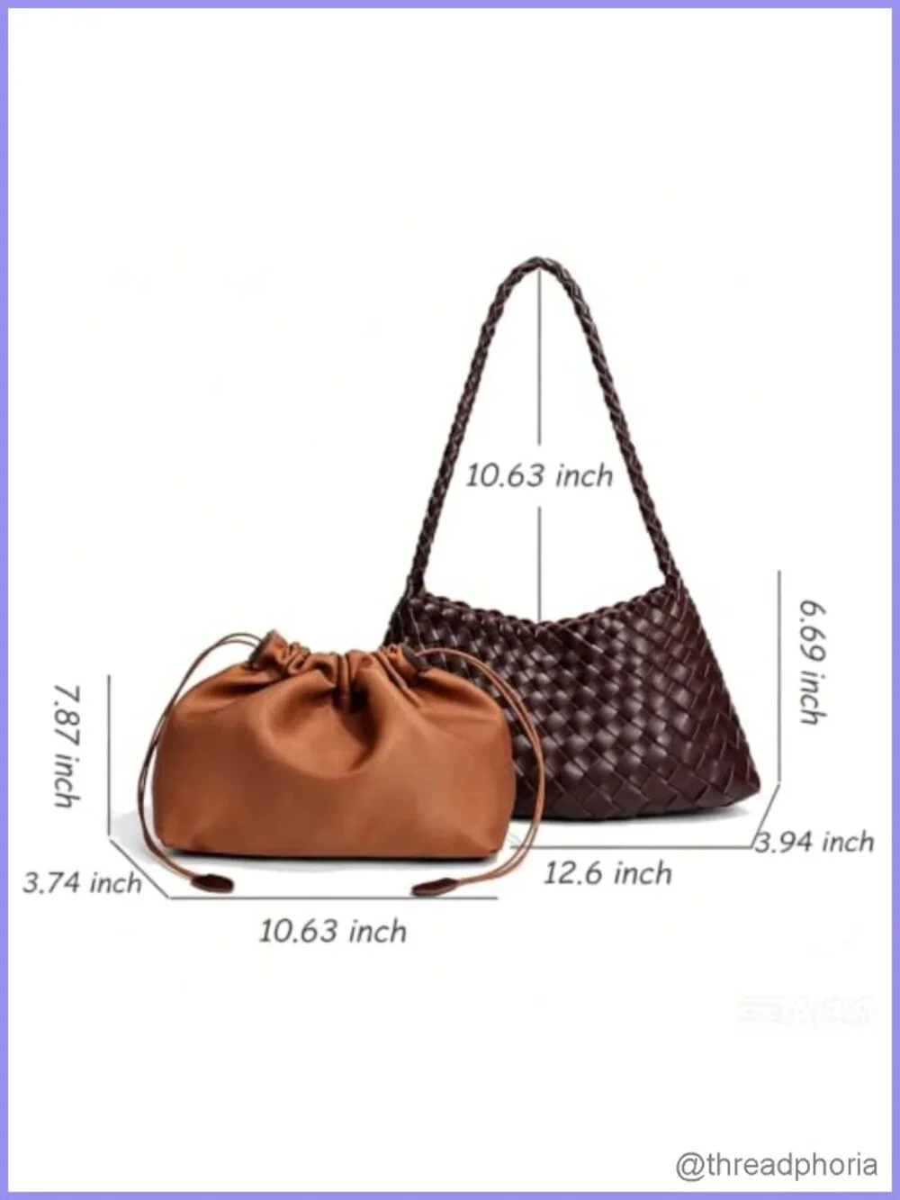 Woven Faux Leather Slouchy Hobo Shoulder Bag with Detachable Pouch